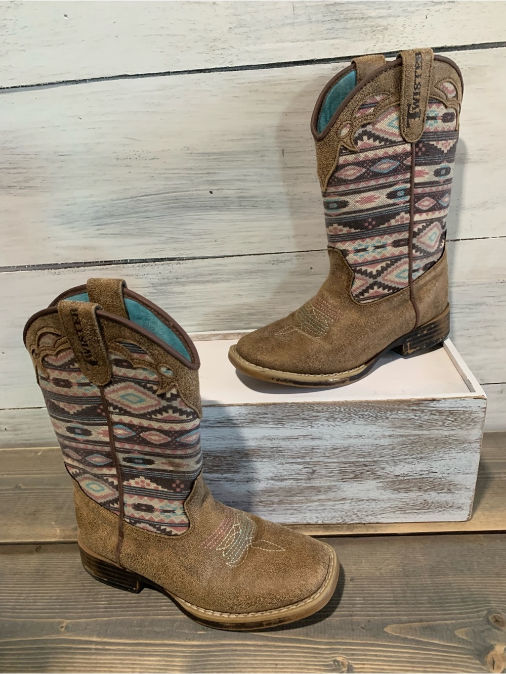 Twister Brown & Turquoise Aztec Kids' Western Boots